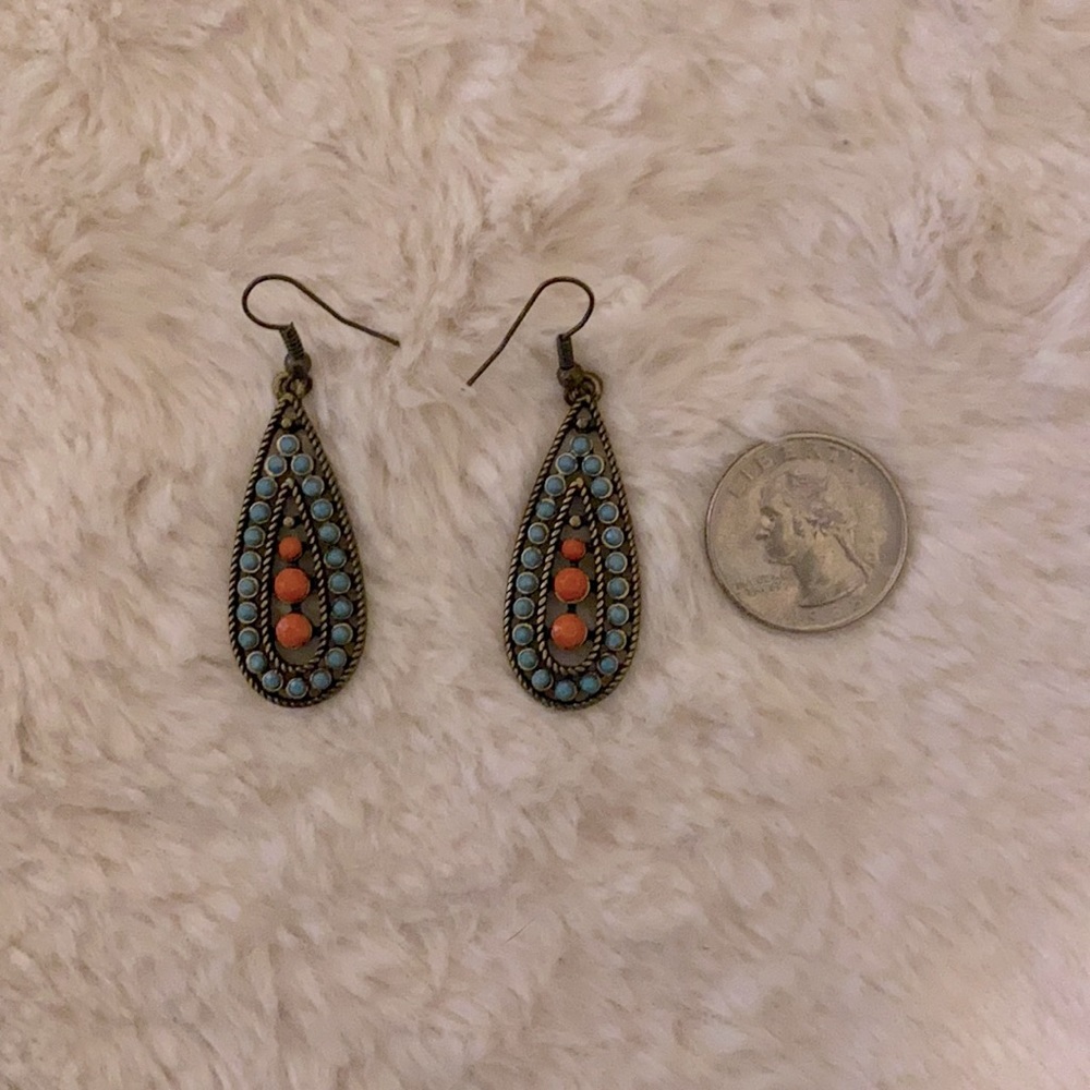 Turquoise and orange dangling earrings